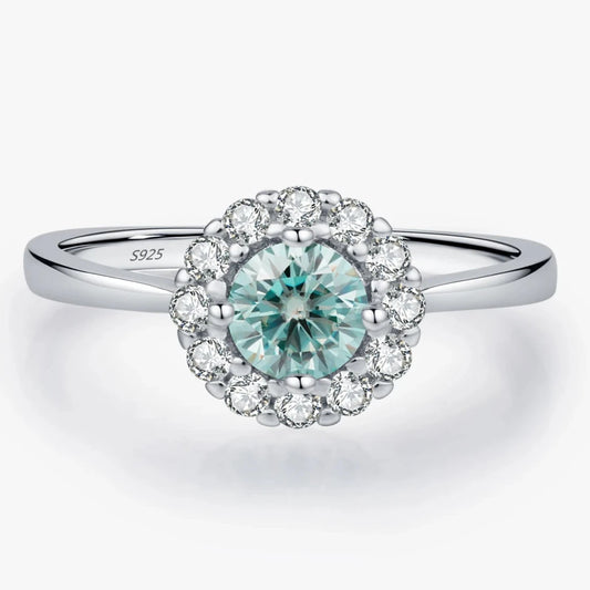 Green Moissanite Ring 925 Sterling Silver